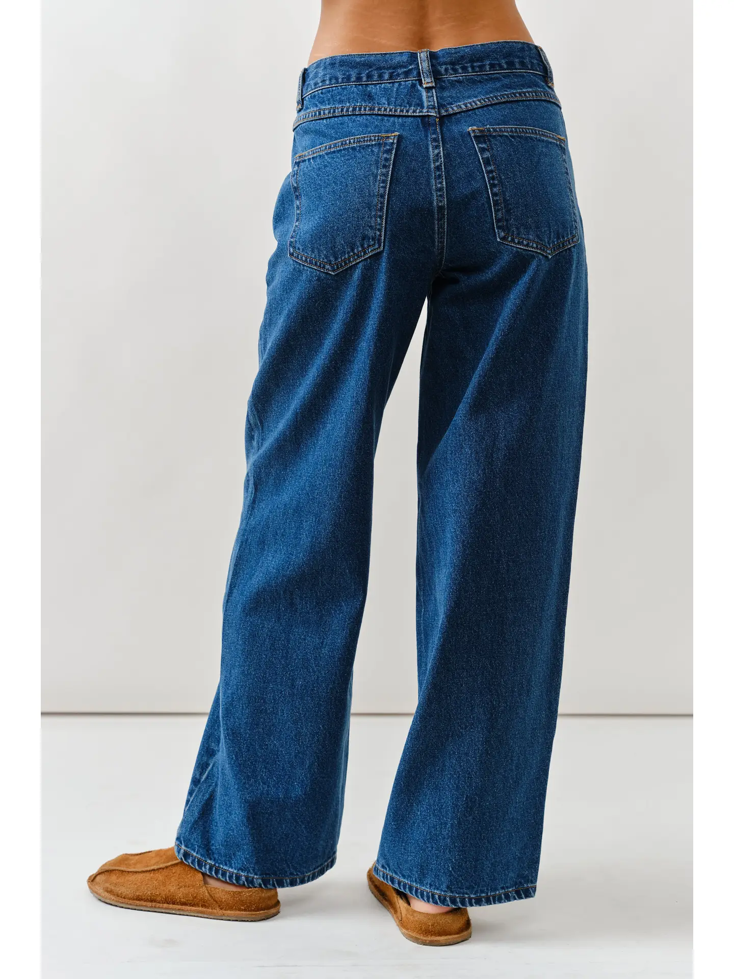 Drawstring Waist Bottom Fly Straight Jeans back