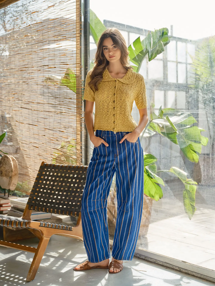 Alex Striped Denim Barrel Pants