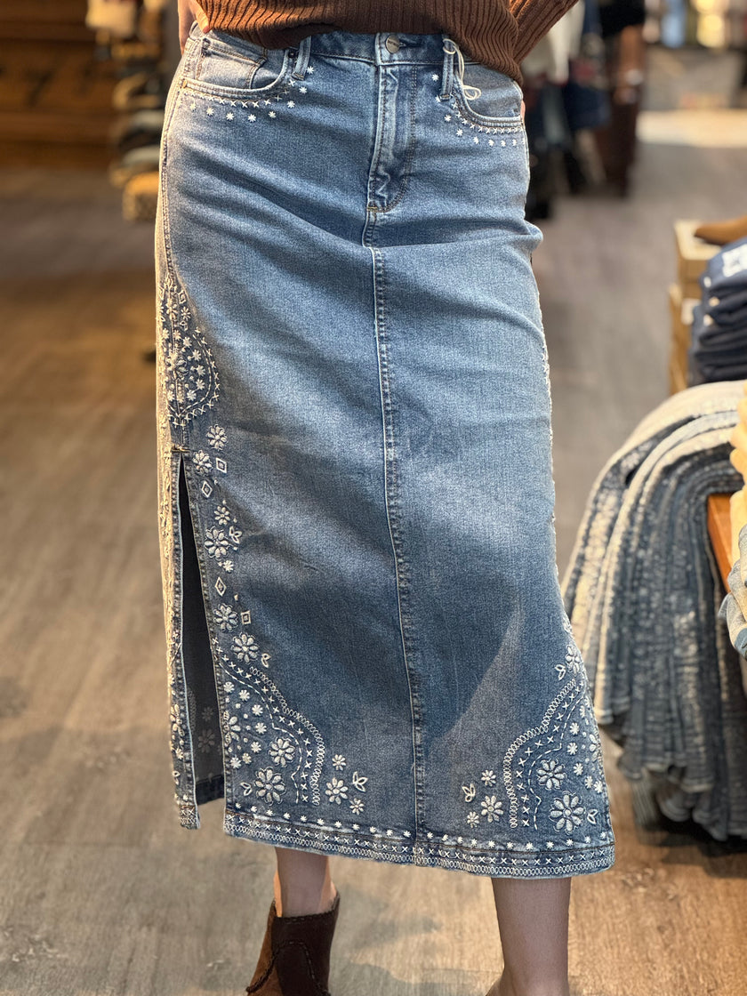 Spring Snow Denim Skirt front/side