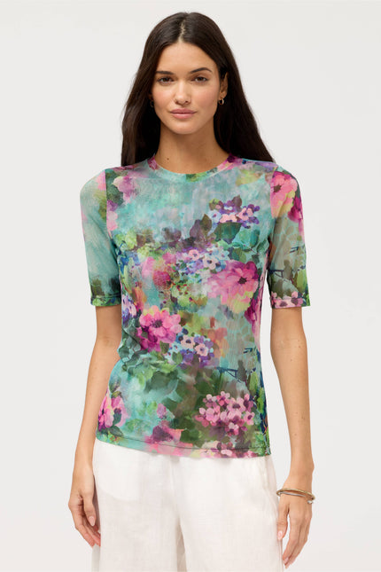 Elbow Sleeve Mesh Top magnolia