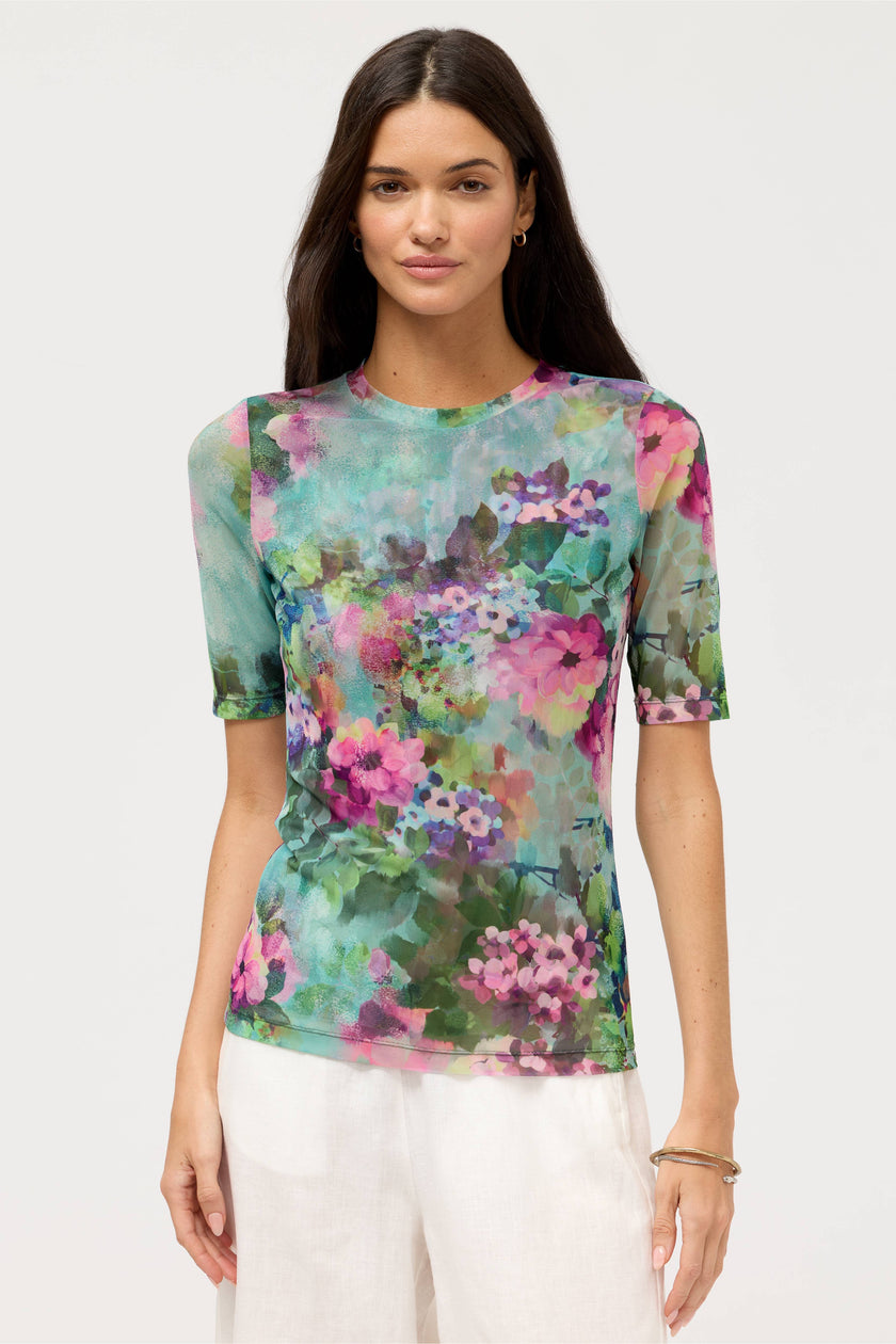 Elbow Sleeve Mesh Top magnolia