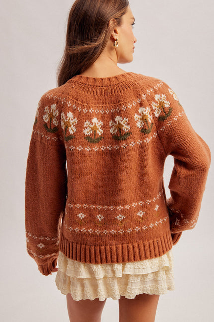 Evie Chunky Yarn Flower Motif Cardigan