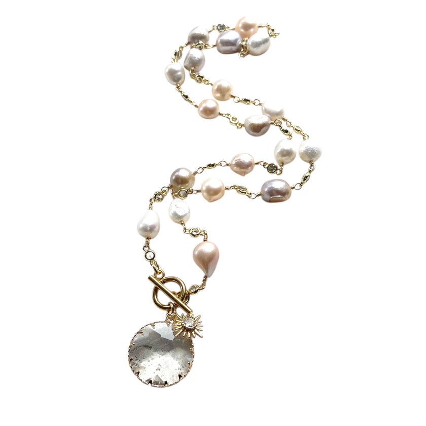 Fresh Water Pearl Necklace with Crystal Charm 17