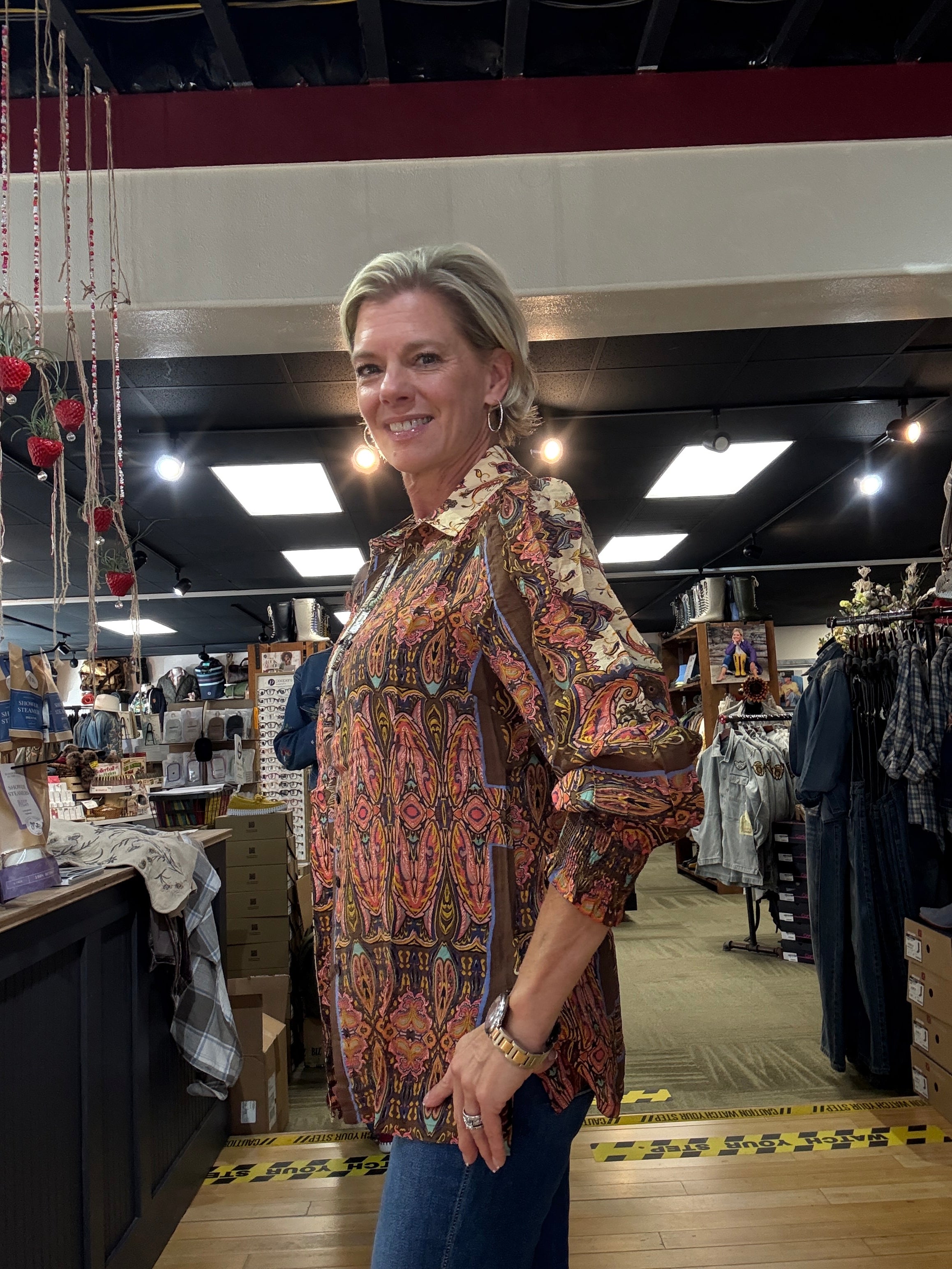 PRINT VOILE BUTTON FRONT SHIRT oive left side