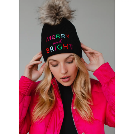 Black Merry & Bright Knit Pom Hat