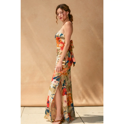 Countryside Bird Strapless Tie Back Maxi Dress back