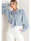 Clara Striped Woven Top, blue/white-front
