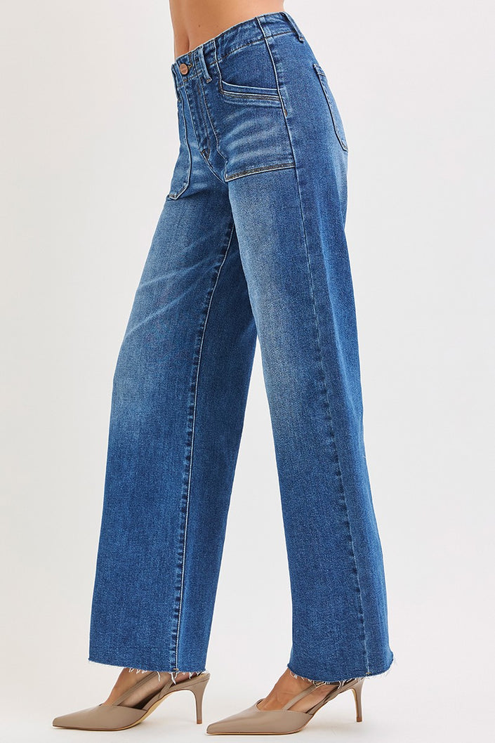  Evelyn Slouchy Wide Leg Jeans W Patch Pocket side