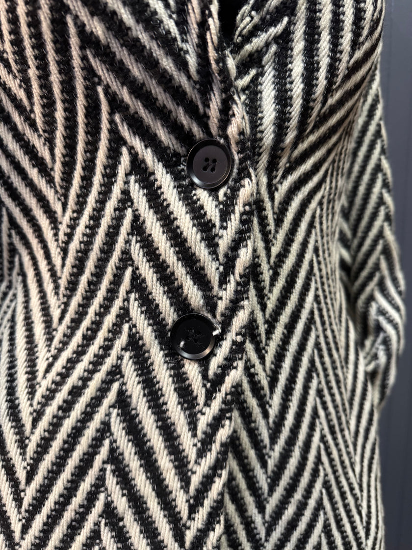 Chevron Notched Lapel Long Sleeve Coat