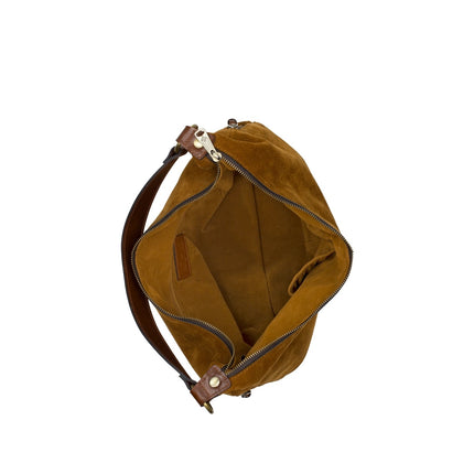 Esther Hobo Suede Handbag, cognac-inside detail