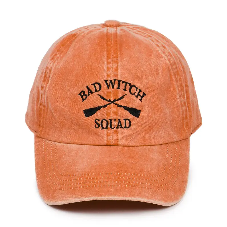 BAD WITCH SQUAD embroidery in Cotton Baseball Cap - Rust