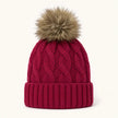 Chunky Cable Knit Pom Beanie-Red