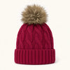 Chunky Cable Knit Pom Beanie-Red