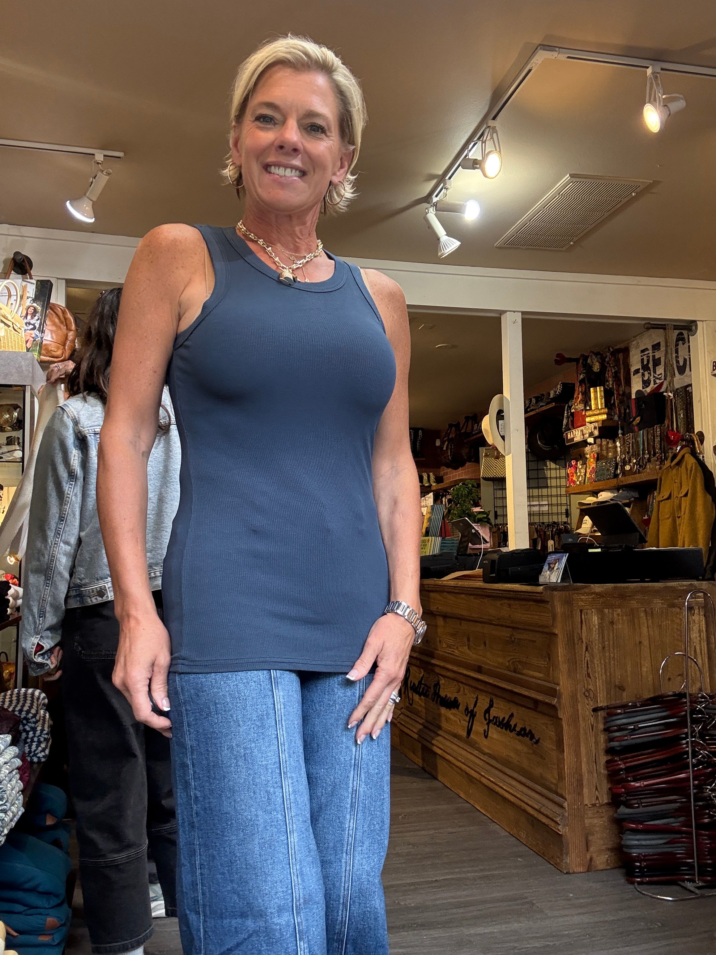 Essential Micro-Ribbed Athleisure Tank Top midnight navy