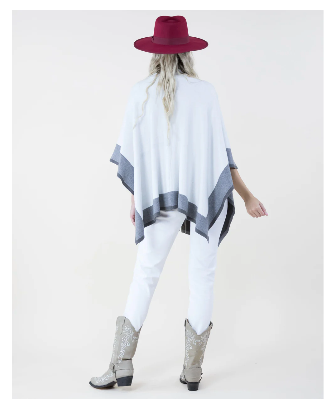 Two Tone Border Tight Knit Kimono back