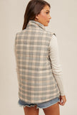 Snap Button Plaid Printed Puffer Vest