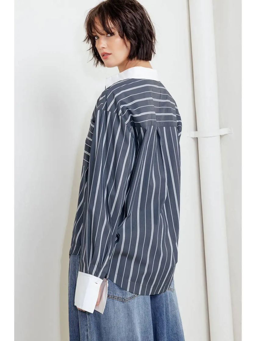 A striped woven top charcoal back