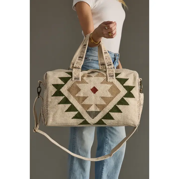 Cream, Green & Tan Western Duffel