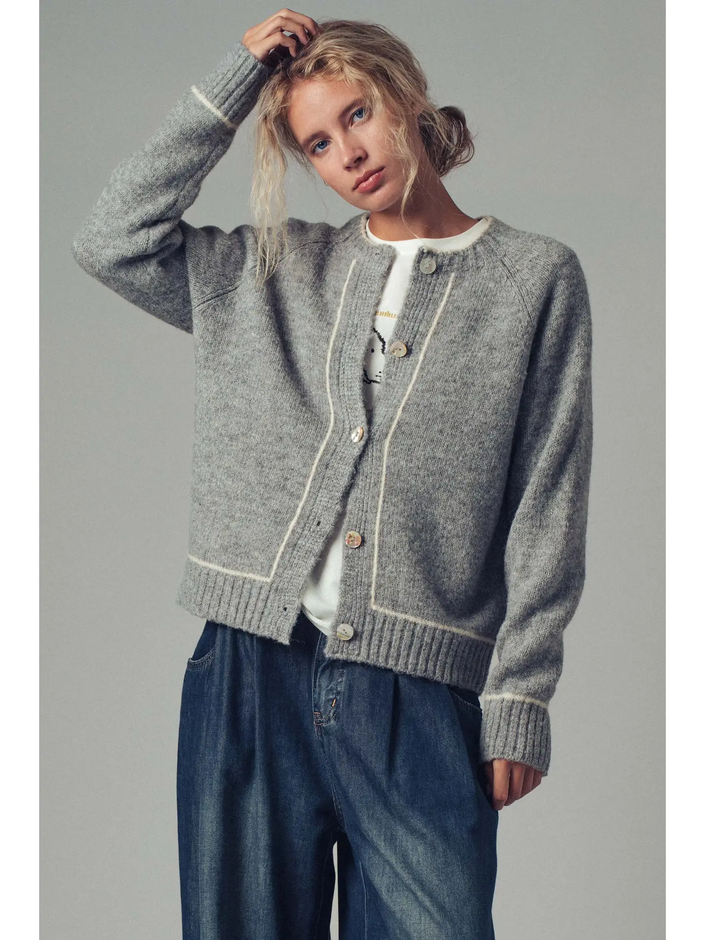 Wool Blend Sweater Cardigan Statement Buttons