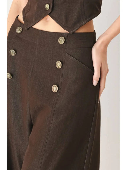 Solid Woven Culotte Pant front close up brown
