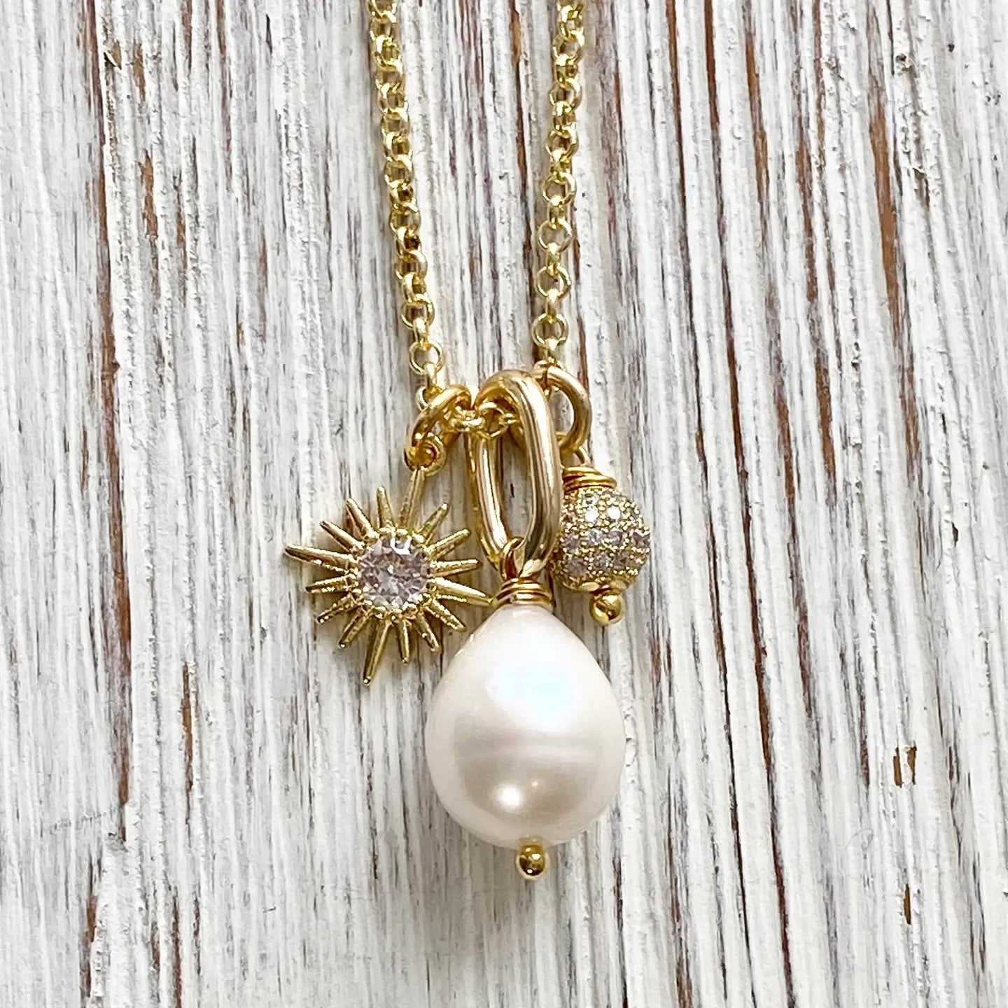 Pearl Sun Micro Pave Necklace 16