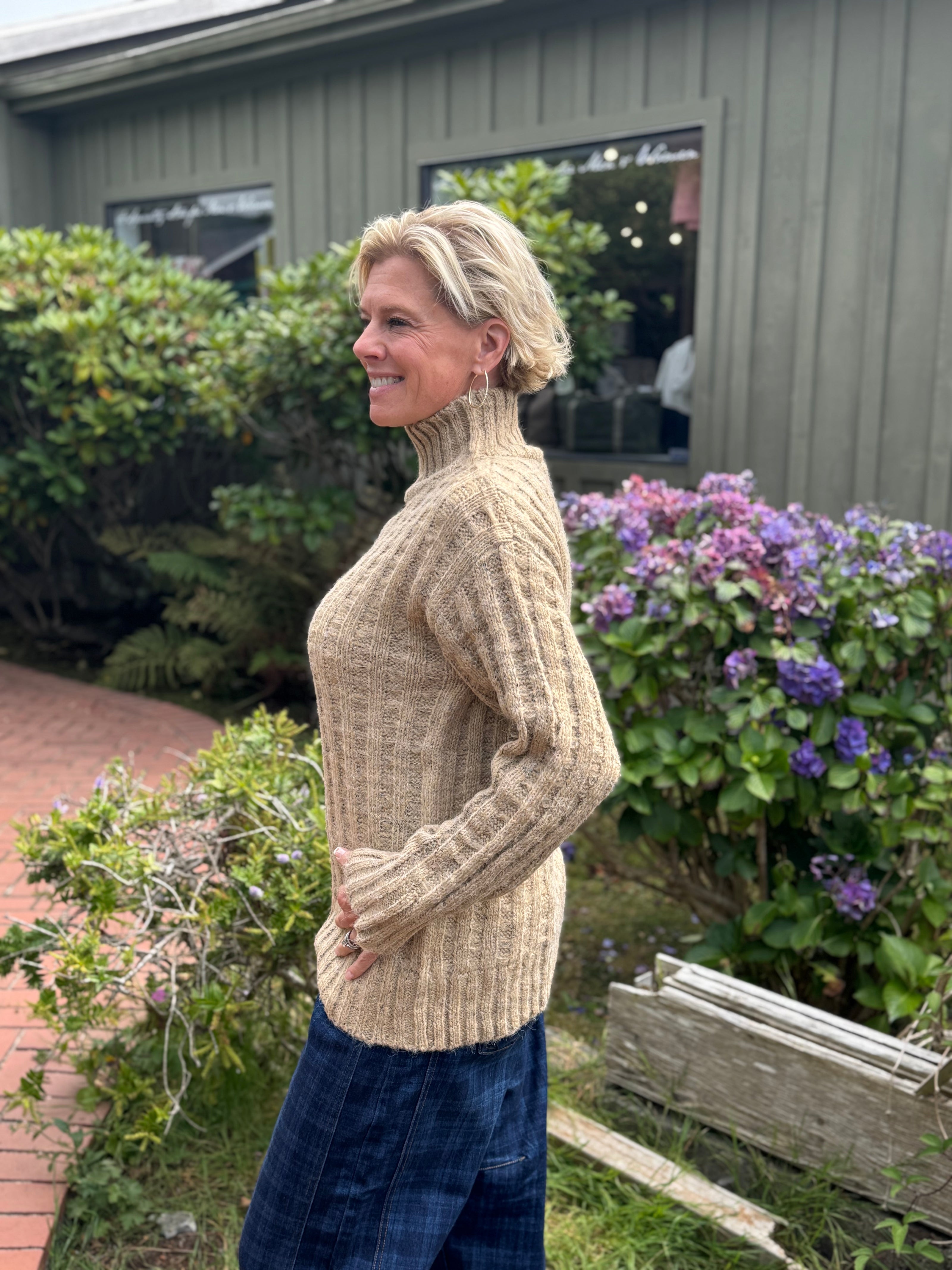 The Sophia Waffle Weave Sweater, latte-side
