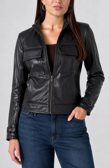 Jett Moto Buckle Sleeve Jacket, black-front
