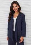 Pinstripe Linen Open Blazer