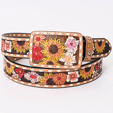 Colorful Handtooled Western Leather Belt