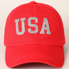 USA Letter Rhinestone Patch Baseball Hat-Red