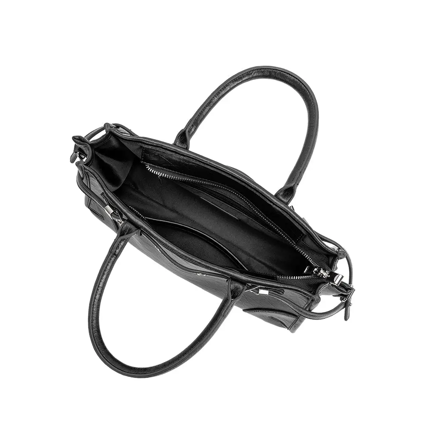 Rhonda Recycled Vegan Top Leather Handle Bag, black-interior