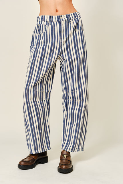 Alex Striped Cotton Barrel Pants