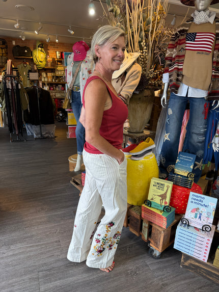 Stripe Pant W Embroidery right side
