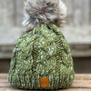 Olive Cable Knit Pom Hat