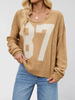 Casual Colorblock Knit Sweater with Number Print
