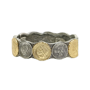 Vintage Silver & Gold Single Row Coin Bangle