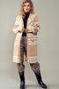 Aztec Print Long Body Open Knit Cardigan ONE SIZE Camel front