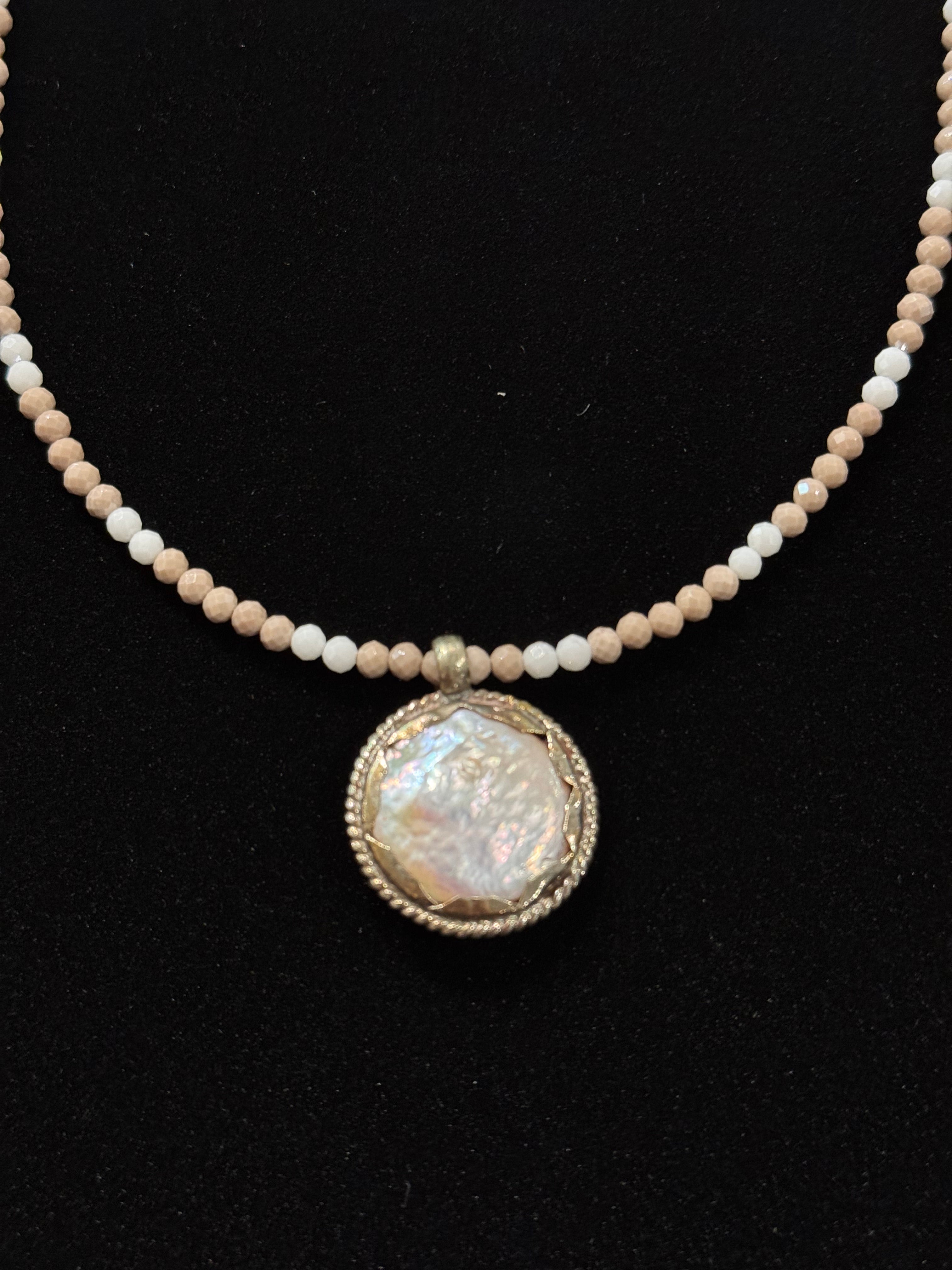 Coin Pearls with Taupe Mix Beaded Necklace nw 24 46