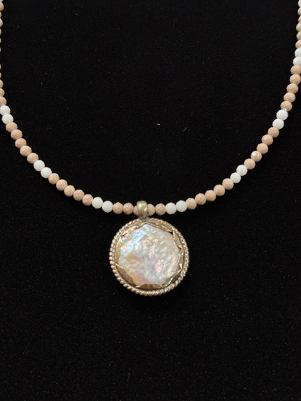 Coin Pearls with Taupe Mix Beaded Necklace nw 24 46