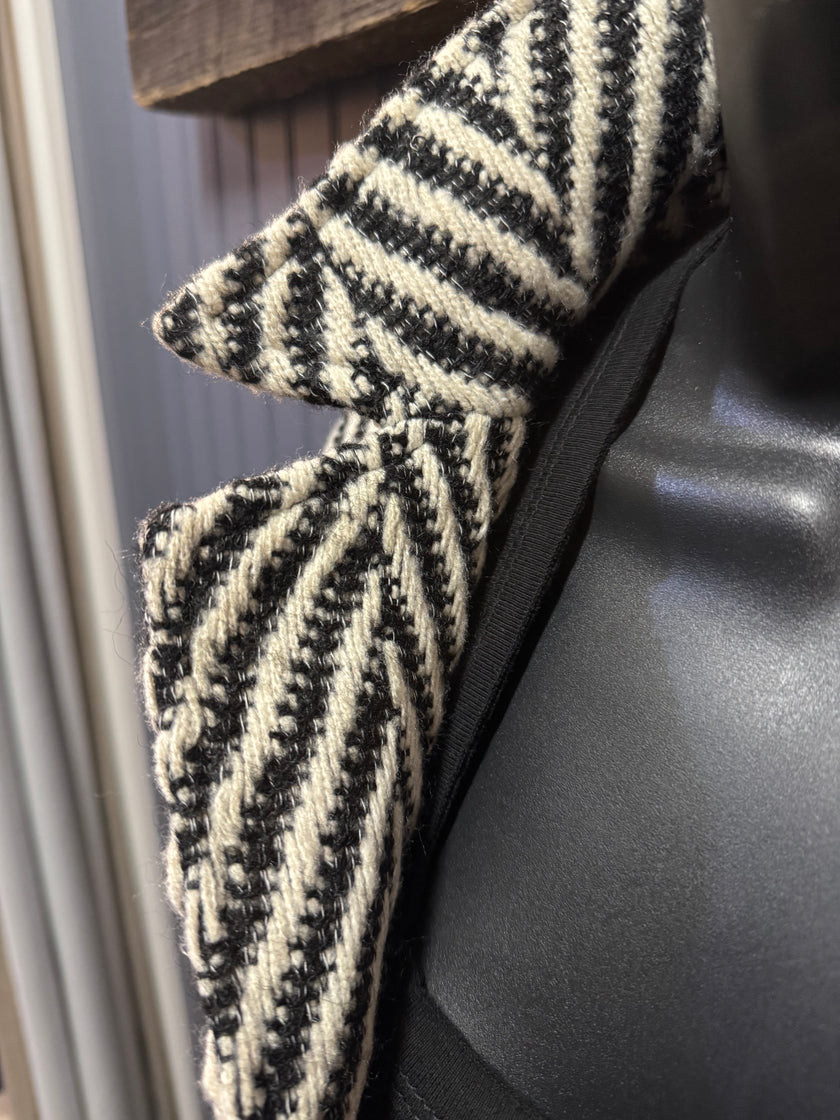 Chevron Notched Lapel Long Sleeve Coat