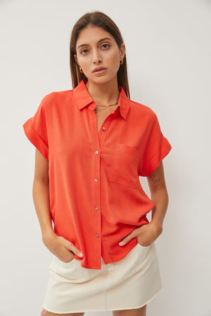 Holly Solid SS Button Down Shirt Poppy