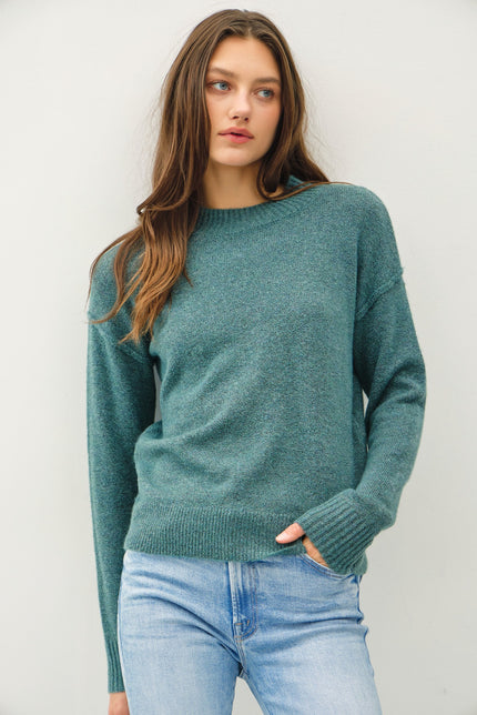 Cozy Drop Shoulder Rib Detail Sweater Kale