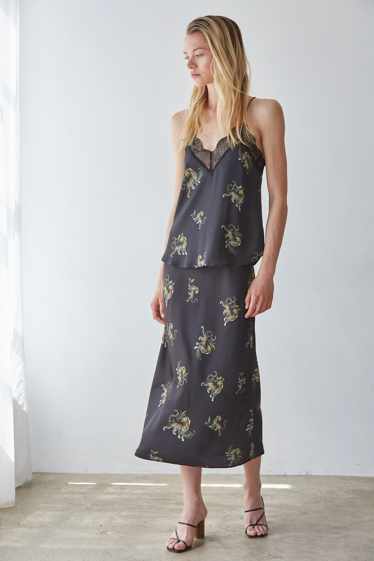 Woven Animal Print Plunged V-Neck Top