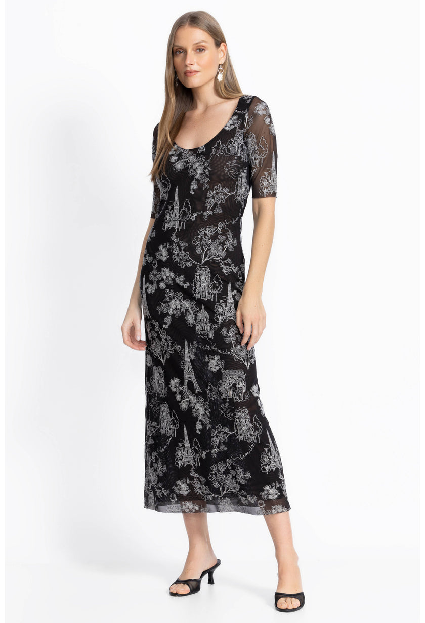 Johnny Was MAYA MESH MIDI DRESS Louise black front/side