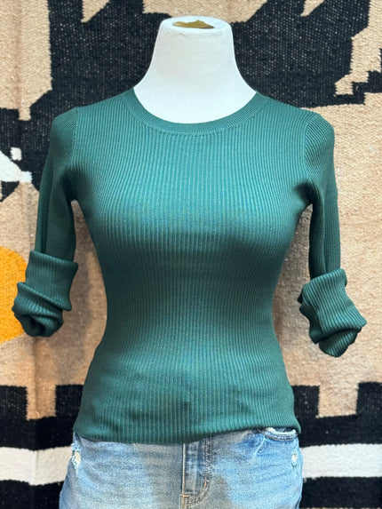 Crew Neck Rib Sweater Top hunter