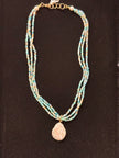 Three Strand Aqua Beaded Necklace with Pearl Drop nw 24 70