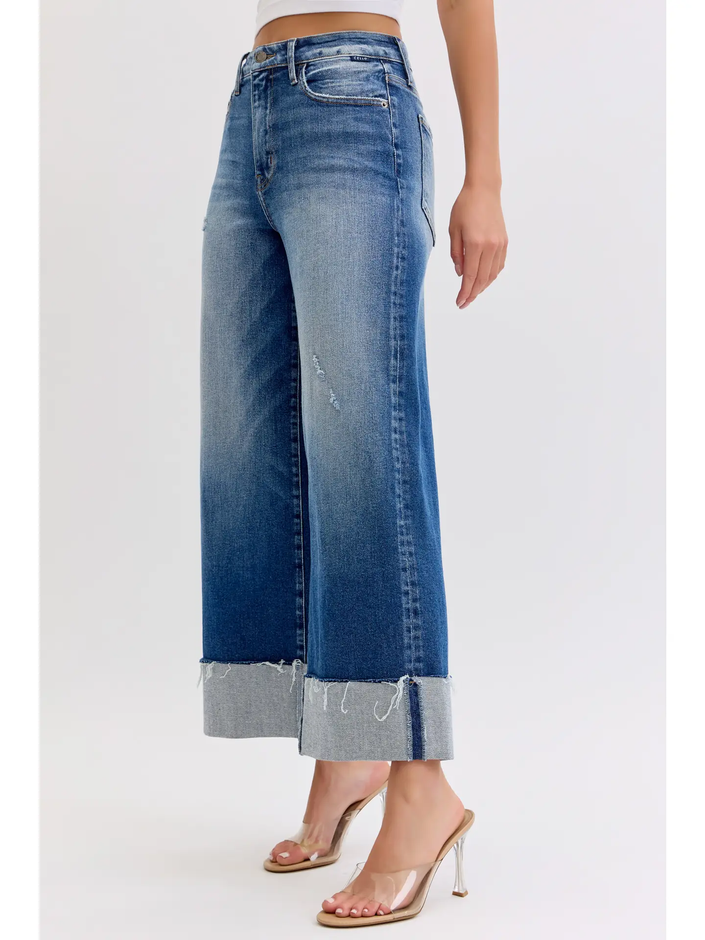 HIGH RISE CROP WIDE LEG WITH CUFF front/side