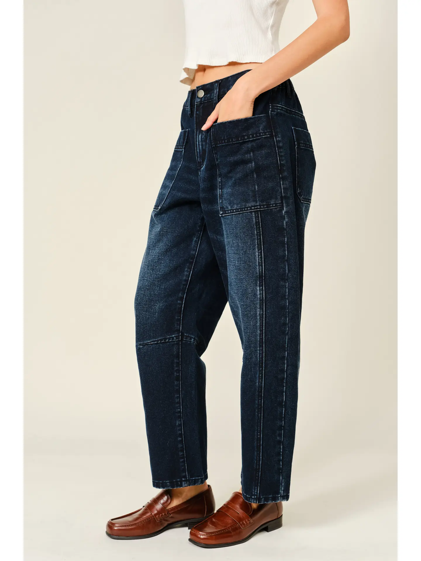 Dark Washed Barrel Jeans