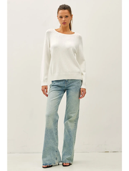 Slub LS Sweater Top, off white-front