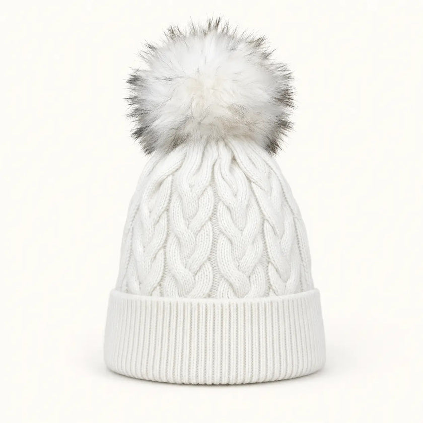 Braided Cable Knit Pom Beanie